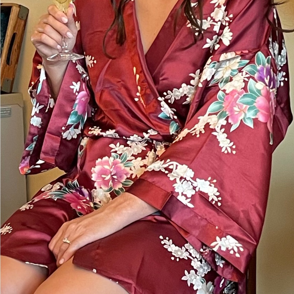 New burgundy floral robe